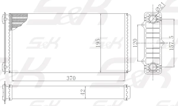 Радиатор отопителя S&K GMBH для DAF, размер 370 × 195 × 42 мм