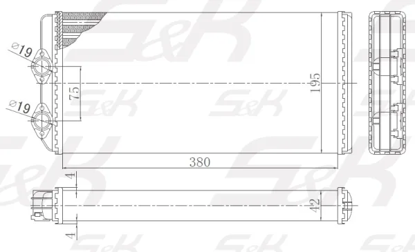 Радиатор отопителя S&K GMBH для Volvo FH, FM, FMX, NH, BR 380x195x42