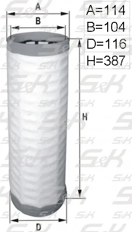 Фильтр воздушный S&K GMBH SK-5850055-01 высотой 387 мм и диаметром 116 мм