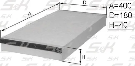 Фильтр салона S&K GMBH SK-5910012-01 размером 400 × 180 × 40 мм