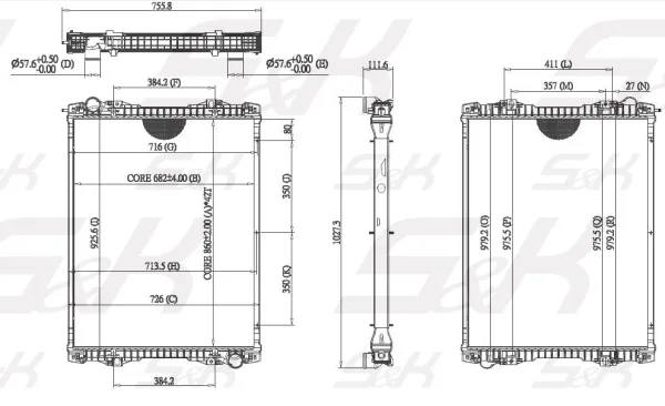 Радиатор охлаждения двигателя S&K GMBH 860x689x40 без рамки