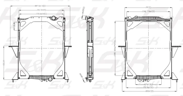 Радиатор охлаждения двигателя S&K GMBH 900x697x48 без рамки