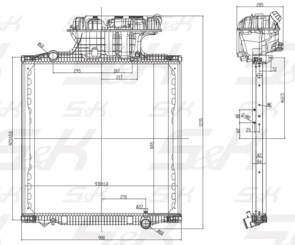 Радиатор охлаждения двигателя S&K GMBH 845x938x42 для MAN с рамкой
