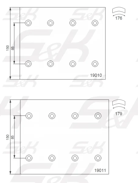 Тормозные накладки S&K GMBH WVA 19010 420×150 мм с заклёпками для DAF