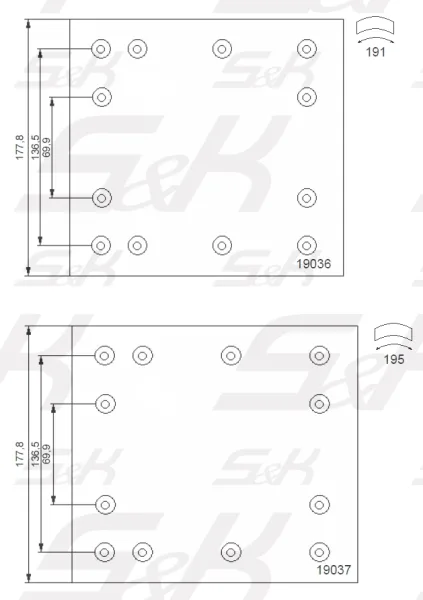 Накладки тормозные S&K 19036/19037 Premium Line, 419х178 мм, ROR