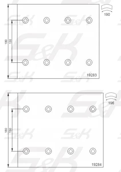 Тормозные накладки S&K GMBH 2-рем 420х178 мм, 64 отверстия, с заклёпками
