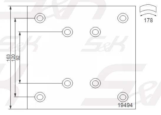 Тормозные накладки S&K GMBH 19494 для барабана 410 мм с заклёпками