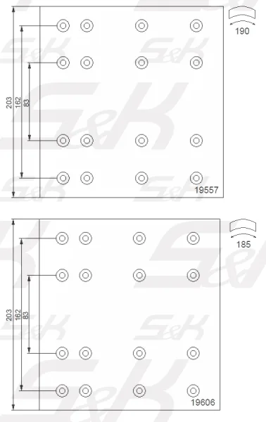 Накладки тормозные S&K 19557/19606, 419х203 мм, тормоз SMB C1