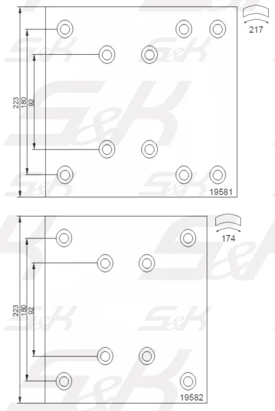 Накладки тормозные S&K 19581/19582, 410х223 мм, автобусы Mercedes