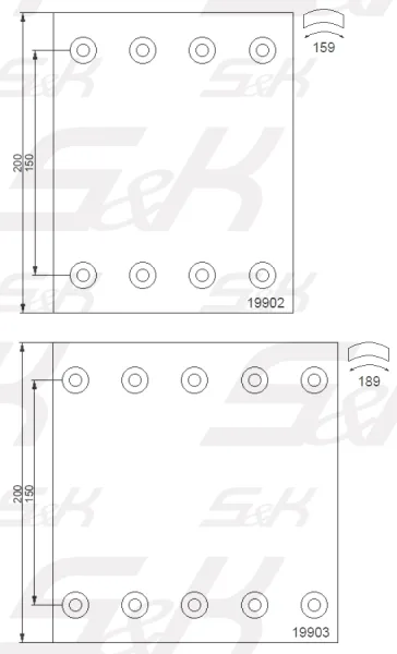Накладки тормозные S&K GMBH 360х200, 72 отверстия, с заклёпками