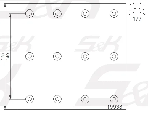 Накладки тормозные S&K 19090/19938, 410х175 мм, Volvo, ERF, Bedford
