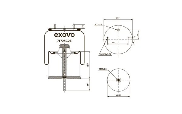 Пневмоамортизатор кабины грузовой BPW EXOVO 71725C2E для коммерческого транспорта