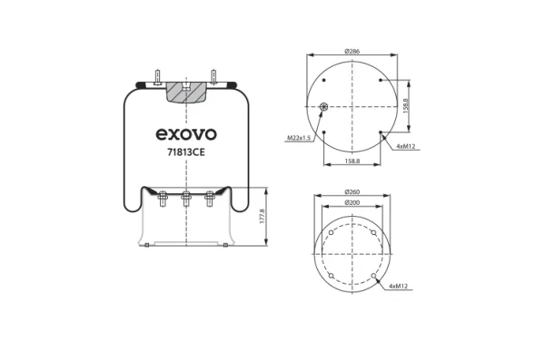 Пневмоамортизатор кабины DAF / FRUEHAUF / KASSBOHRER / MAZ / Meritor и ещё 2 EXOVO 71813CE