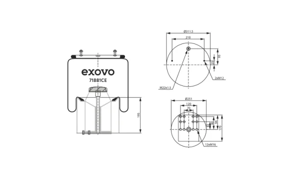 Пневмоамортизатор кабины грузовой BPW EXOVO 71881CE для коммерческого транспорта