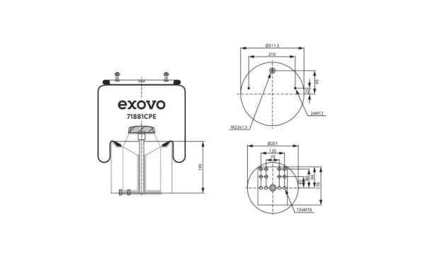 Пневмоамортизатор кабины грузовой BPW EXOVO 71881CPE для коммерческого транспорта