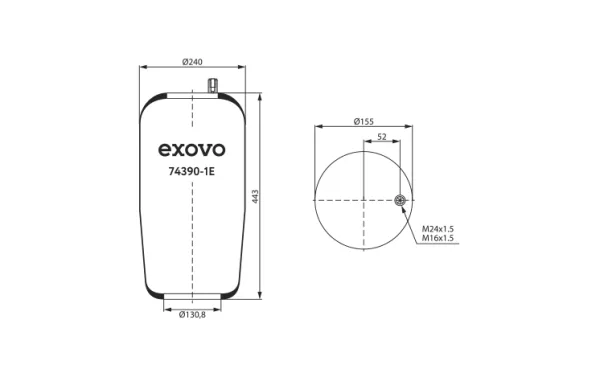 Пневмоамортизатор кабины грузовой Mercedes-Benz EXOVO 74390-1E