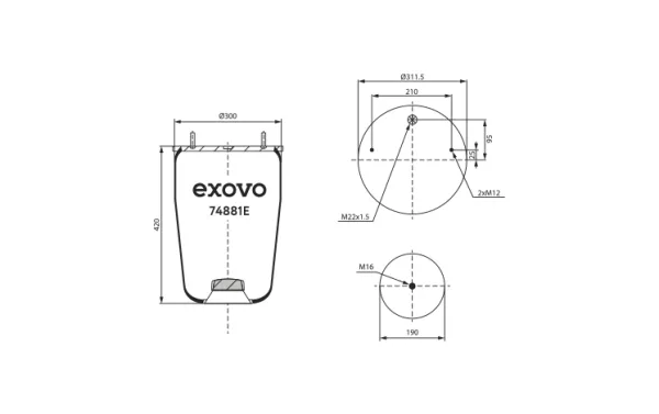 Пневмоамортизатор кабины грузовой BPW EXOVO 74881E для коммерческого транспорта