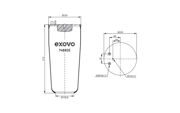Пневмоамортизатор кабины грузовой MAN EXOVO 74882E для коммерческого транспорта