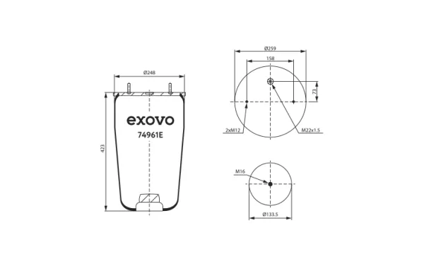Пневмоамортизатор кабины грузовой BPW EXOVO 74961E для коммерческого транспорта
